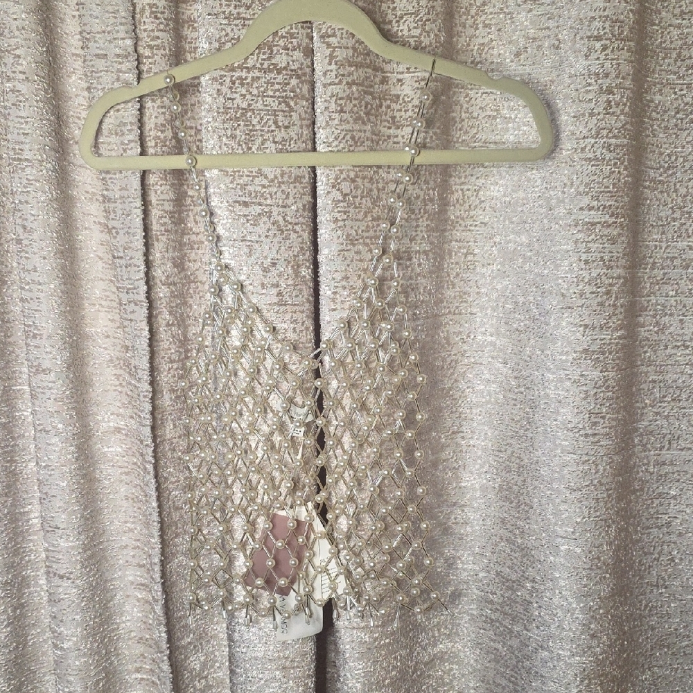 Beaded Ivory Pearl-Camisole Top